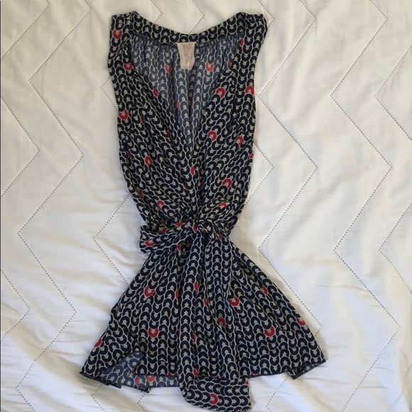 💚 Robin K boutique navy/red peplum top with tie M - Picture 1 of 5